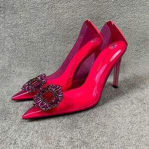 NEW Good American Cinderella Hot Pink Embellished Pump Heels Women’s 7.5